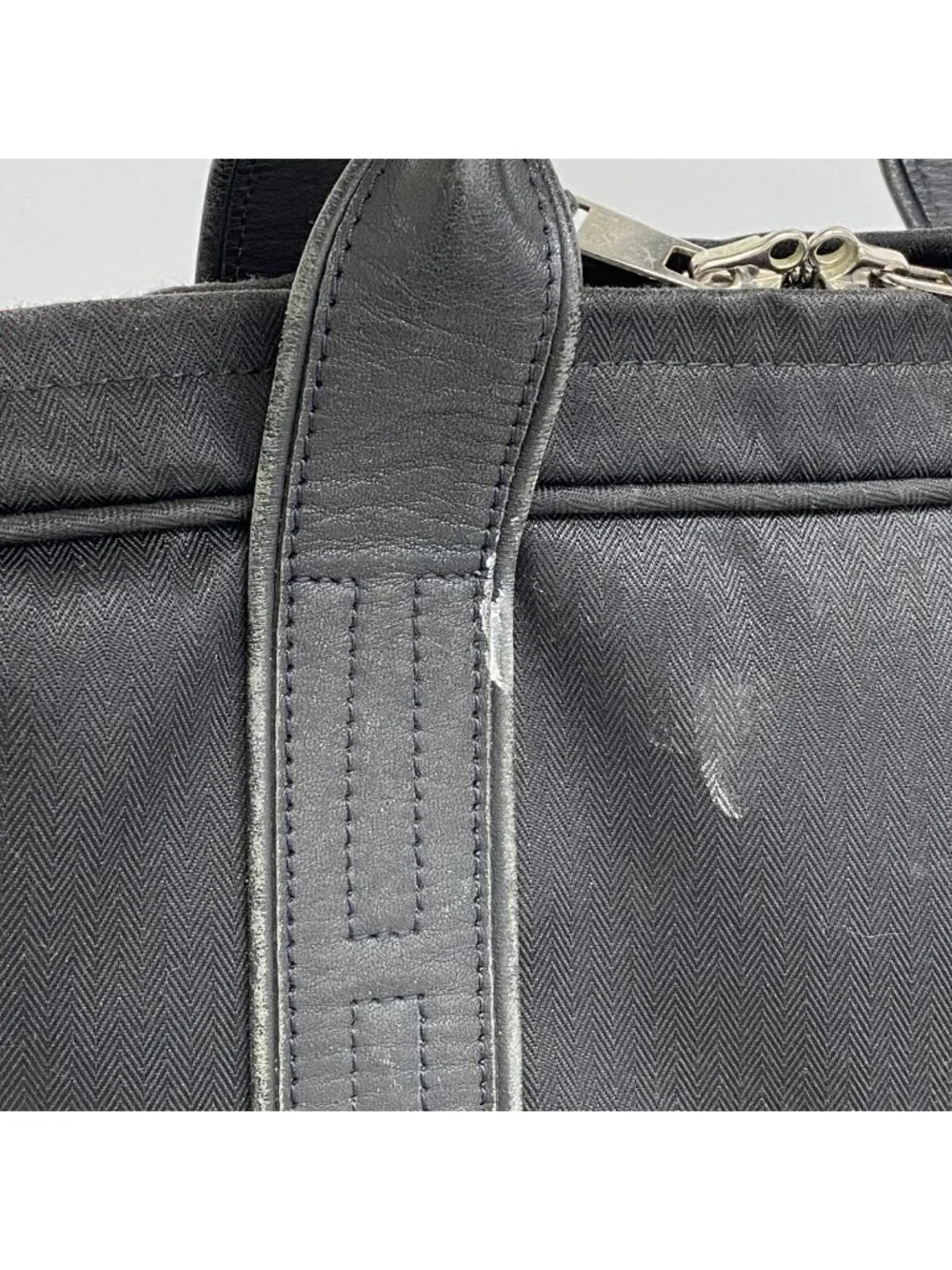 Hermes Business Bag Acapulco Odinatour Toile Chevron Black Silver 2-Way Back